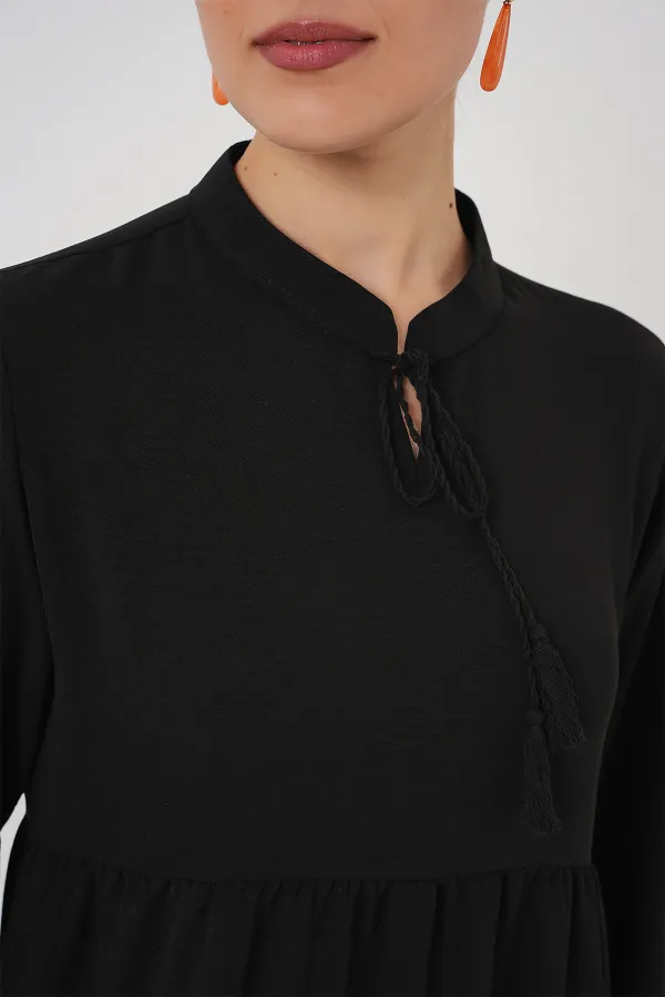 1627 Lace-Up Hijab Dress - Black