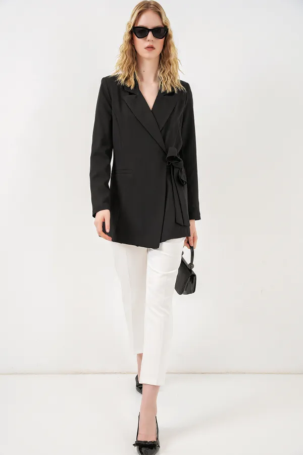 Women's Side-Tie Blazer Jacket 0750 - Black