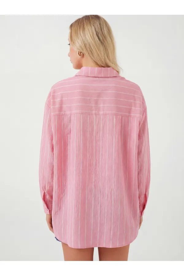 Women's Striped Oversize Shirt 20293 - Pink
