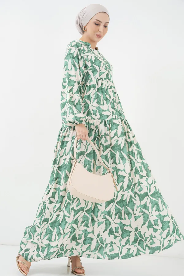 Robe hijab à motifs authentiques 2423 - Vert Z.