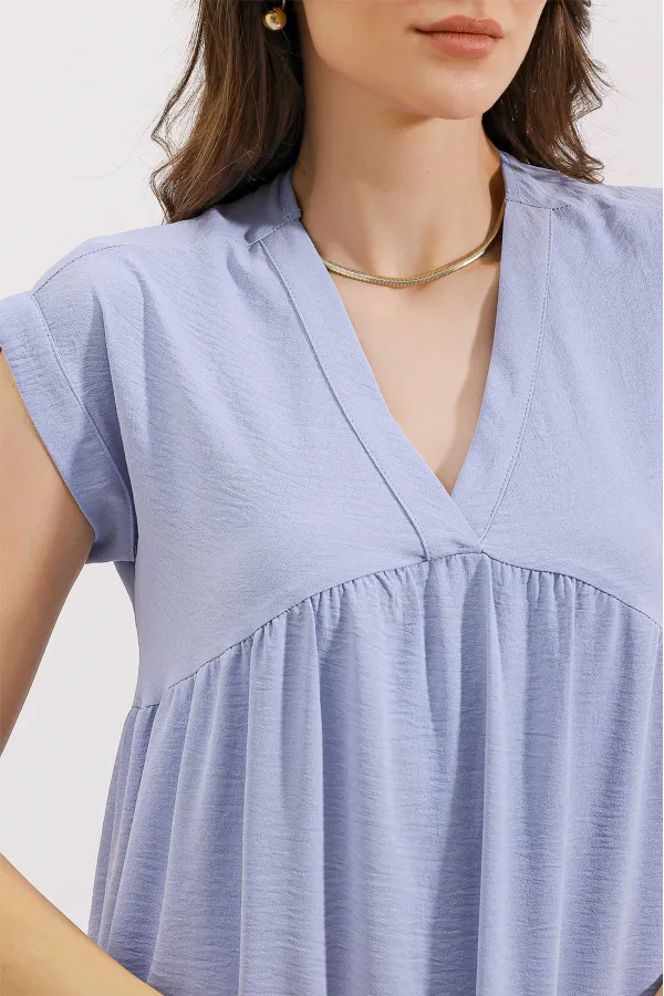 Robe à volants et col en V 2398 - Bleue