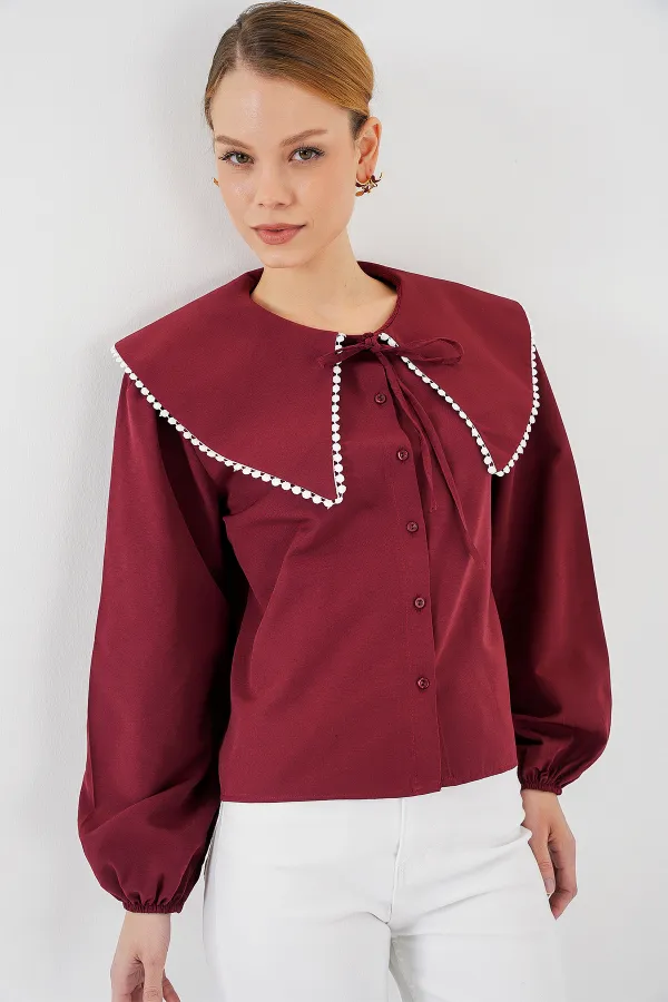 Chemise à col bébé pour femme 20314 - Bordeaux
