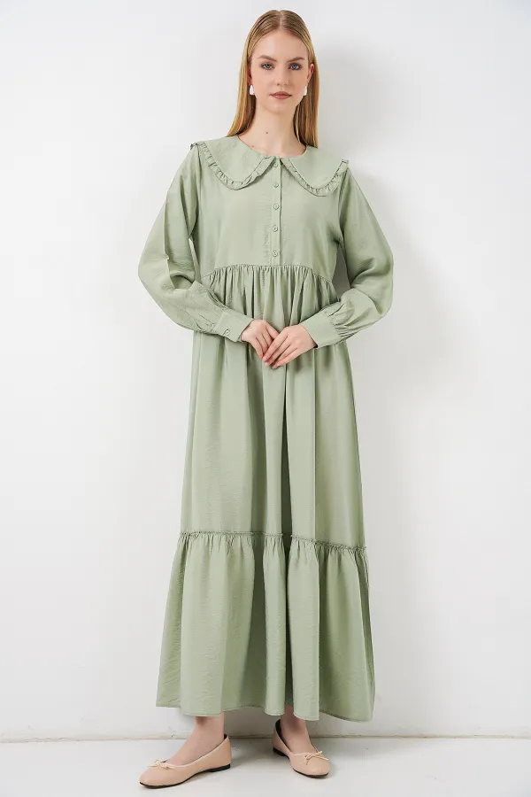 Kadın Bebe Yaka Uzun Tesettür Elbise 2592 - E.Yeşil