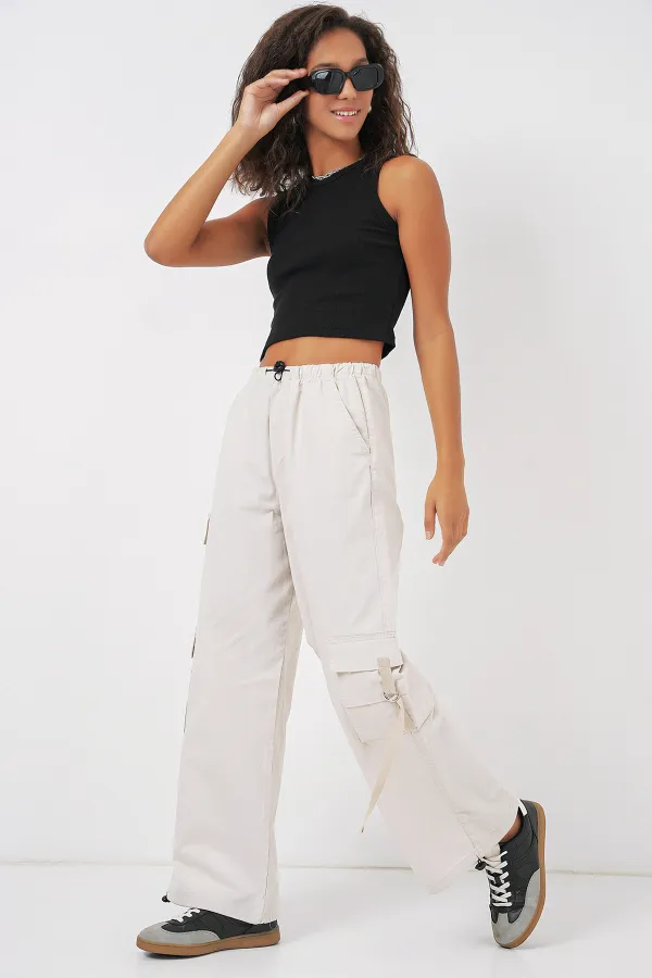 6691 Pantalon cargo large - Écru