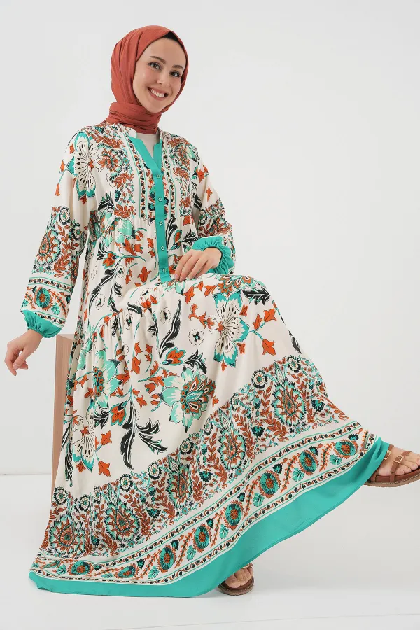 Robe hijab à motifs authentiques 2423 - Verte 2