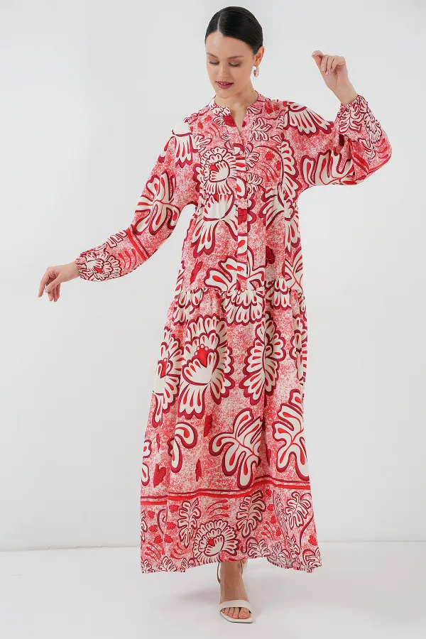 Robe hijab à motifs authentiques 2423 - Rouge N.