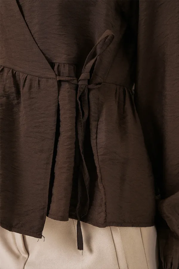 Kadın Yandan Bağlamalı Uzun Kollu Bluz 996 - Kahverengi