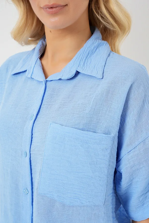 Women's Short Sleeve Linen Look Shirt 20336 - Blue