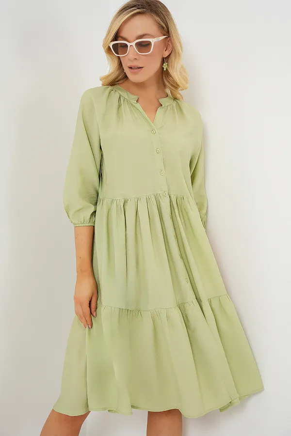 Women's Buttoned Short Sleeve Dress 2559 - E.Green