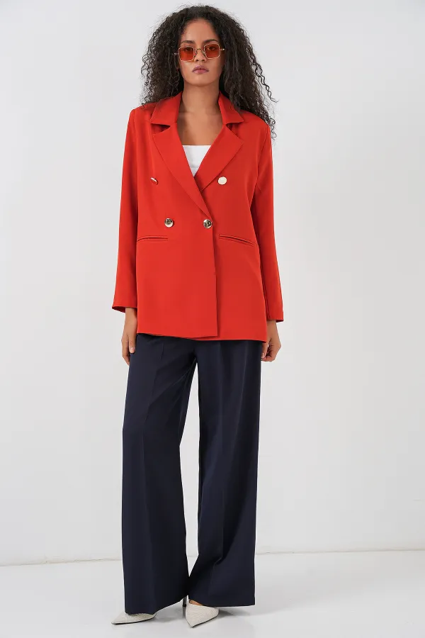Women's Double-Breasted Blazer Jacket 0722 - Brick Women's Double-Breasted Blazer Jacket 0722 - Brick
