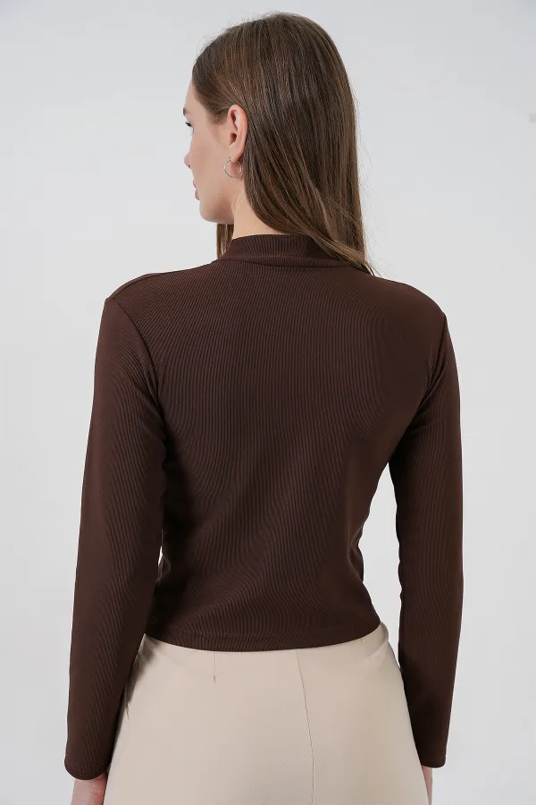 Women's Ribbon Detail Long Sleeve Blouse 977 - Brown