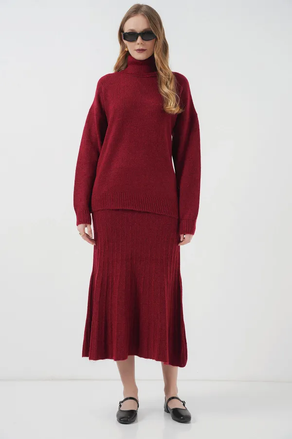 15892 Sweater Skirt and Knitwear Two-Piece Set - Red