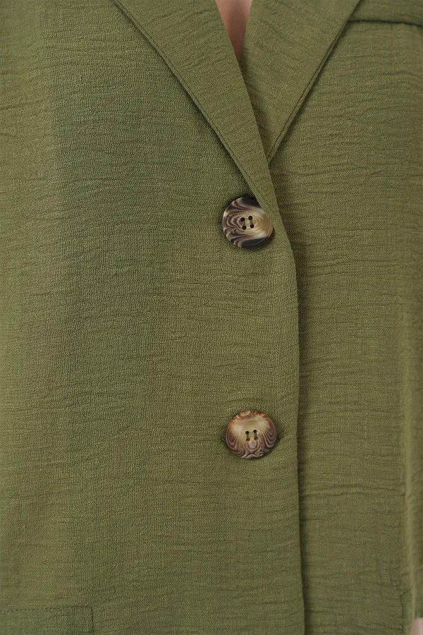 0706 Crop Keten Ceket - Haki