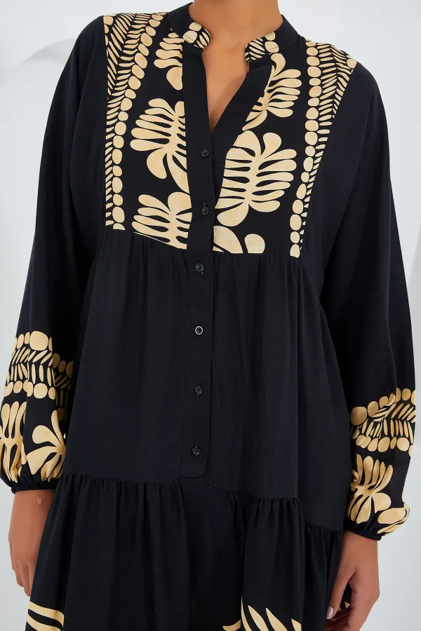 Robe hijab en viscose moutarde noire pour femme 2423