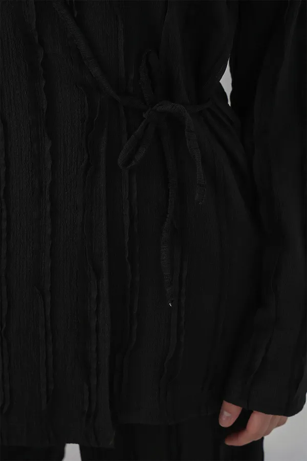 Kadın Örme Kimono Pantolon İkili Takım 30067 - Siyah