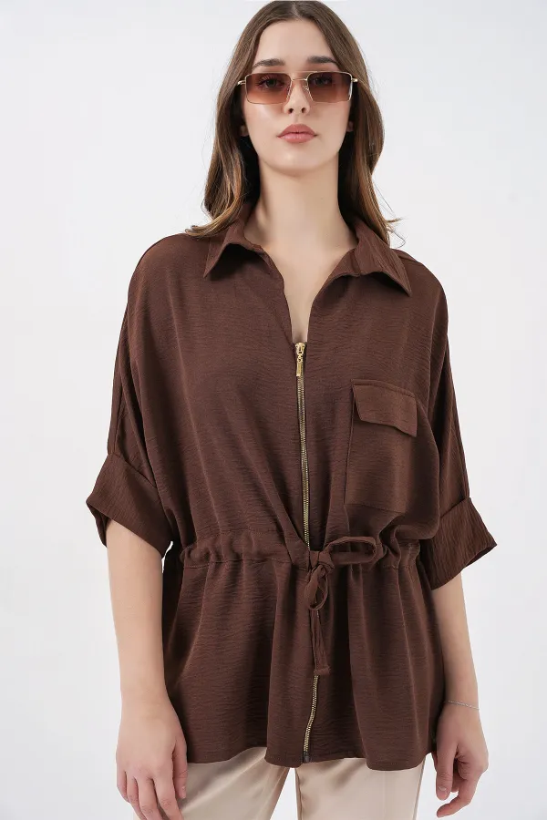 Chemise zippée pour femme 0721 - Marron