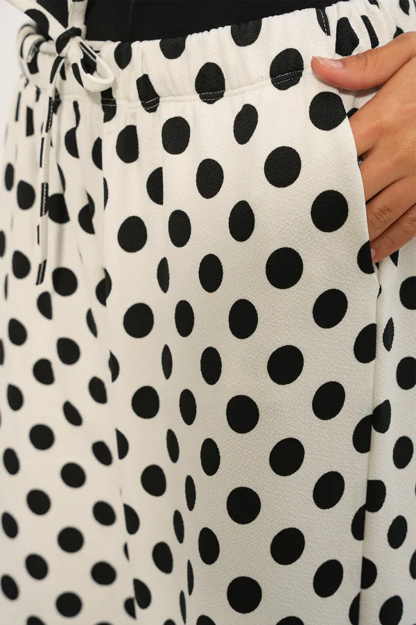 Women's Wide Leg Polka Dot Trousers 30116 - White