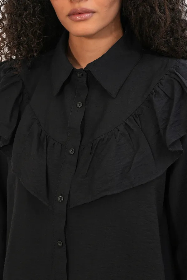 Women's Ruffle Detail Shirt Tunic 5994 - Black Women's Ruffle Detail Shirt Tunic 5994 - Black
