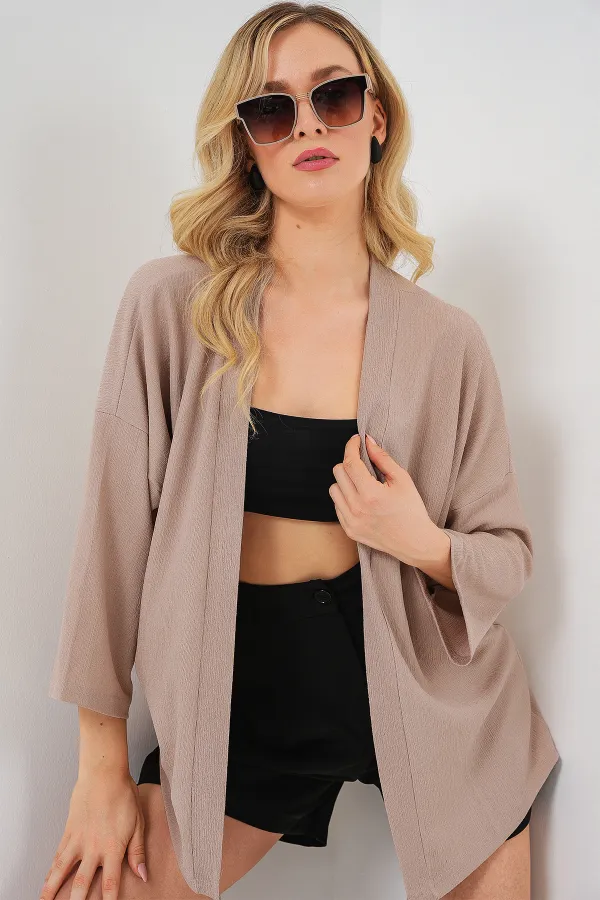 Kimono tricoté 5862 - Beige