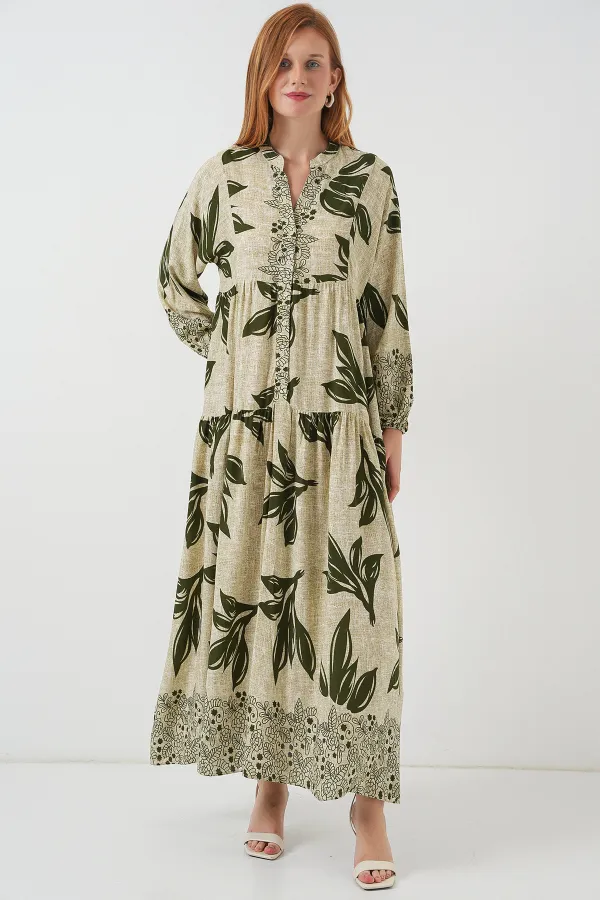 Robe longue hijab à motifs pour femme 2585 - Vert E.