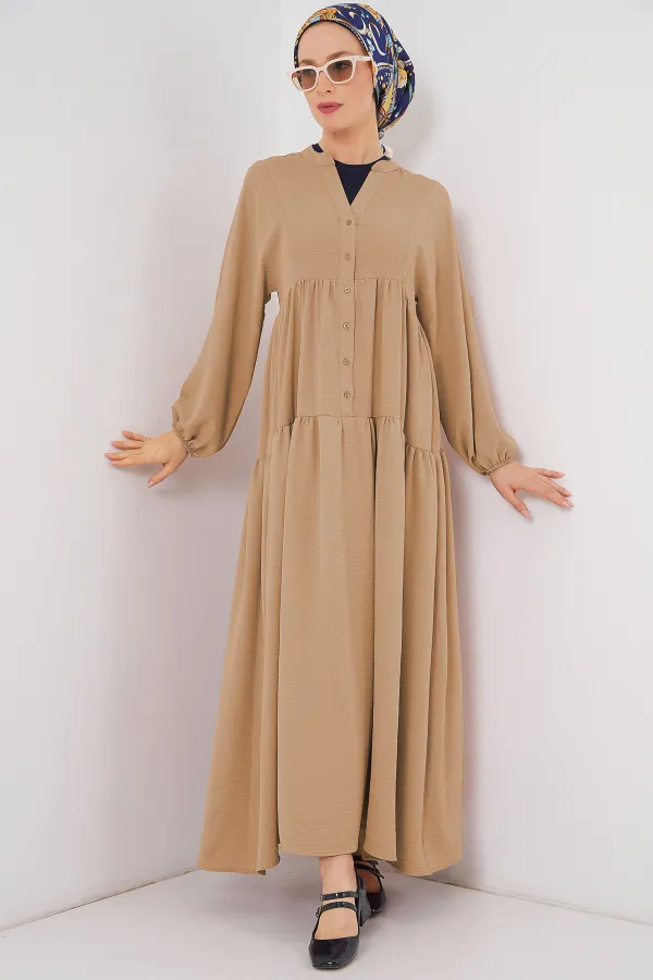 2527 Women's Long Hijab Dress - Biscuit 2527 Women's Long Hijab Dress - Biscuit