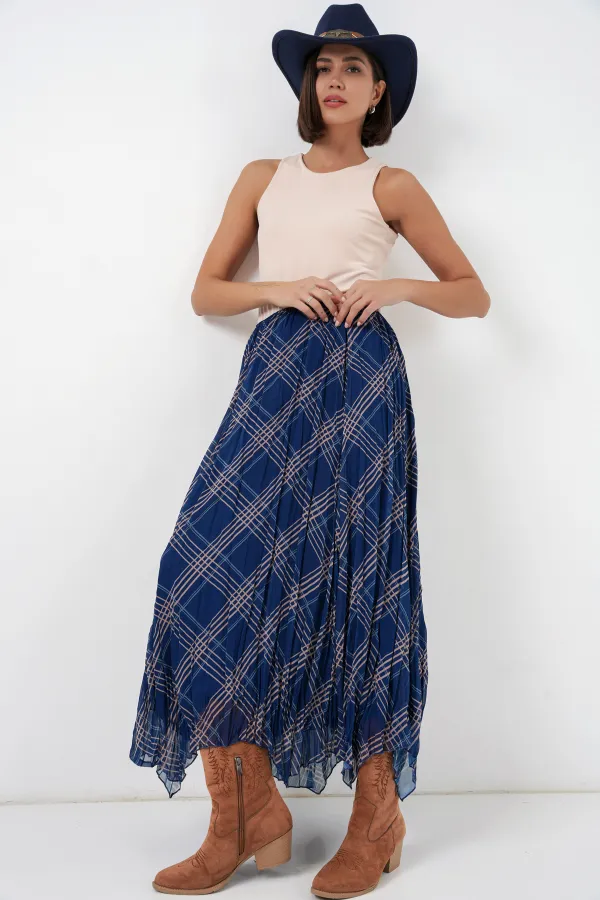 Women's Asymmetrical Chiffon Skirt 8056 - Navy Blue