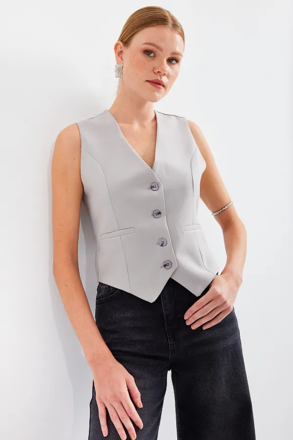 6796 Short Woven Vest - Gray