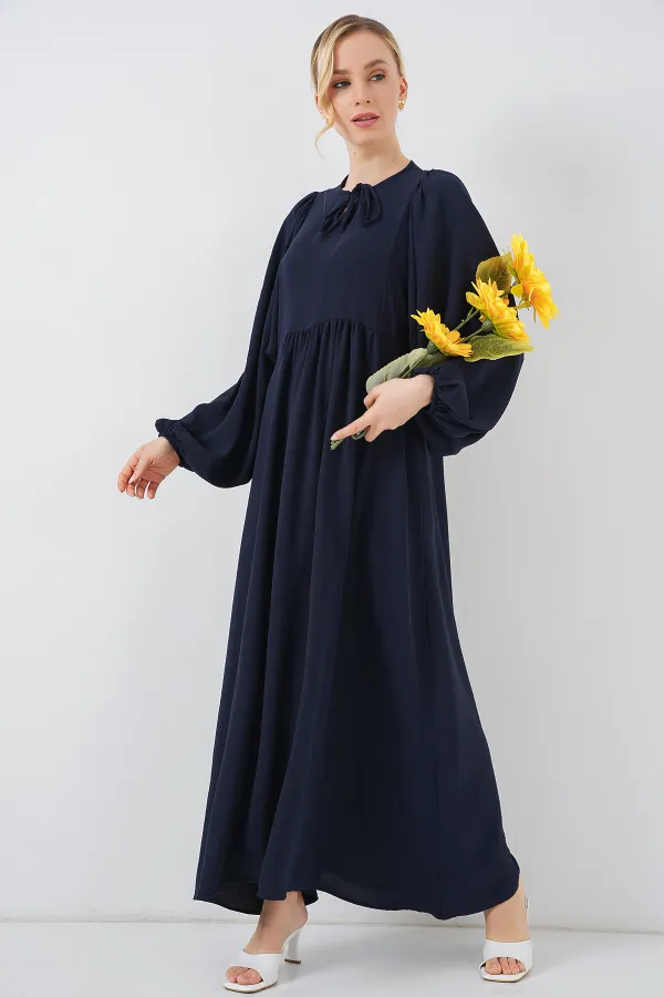 Kadın Balon Kol Uzun Tesettür Elbise 2464 - F.Lacivert