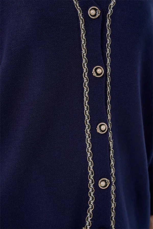 Ensemble deux pièces pour femme, cardigan et pantalon en maille, réf. 15956 - Bleu marine