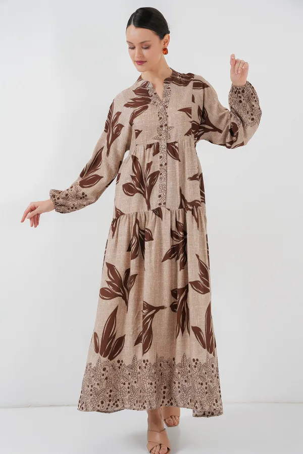 Robe hijab à motifs authentiques 2423 - Beige F.