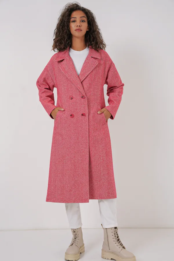 Manteau long oversize en laine et cachemire, coupe ample, référence 9113 - Rouge