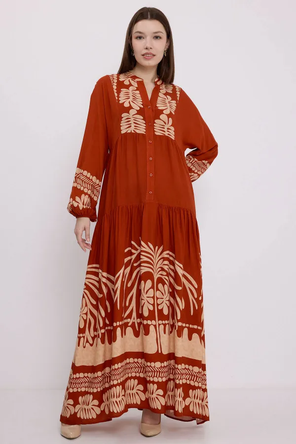 Robe hijab en viscose à carreaux couleur vison pour femme 2423