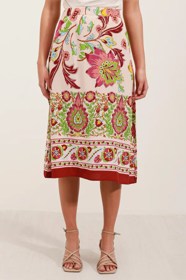 Jupe midi à motifs 1899 - Bordeaux