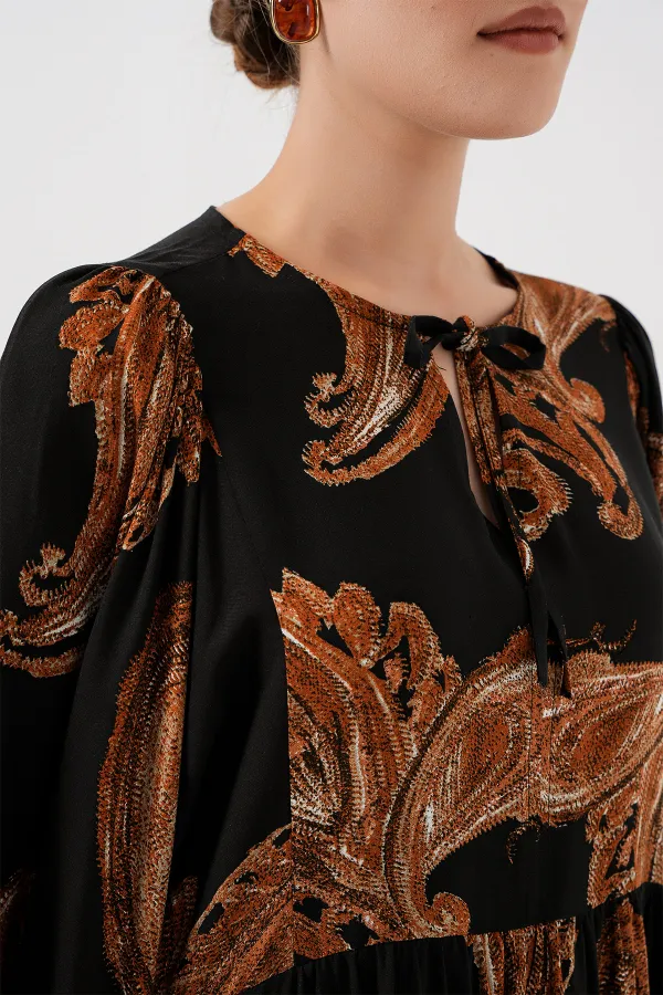 Robe longue hijab à manches ballon pour femme 2464 - Beige clair