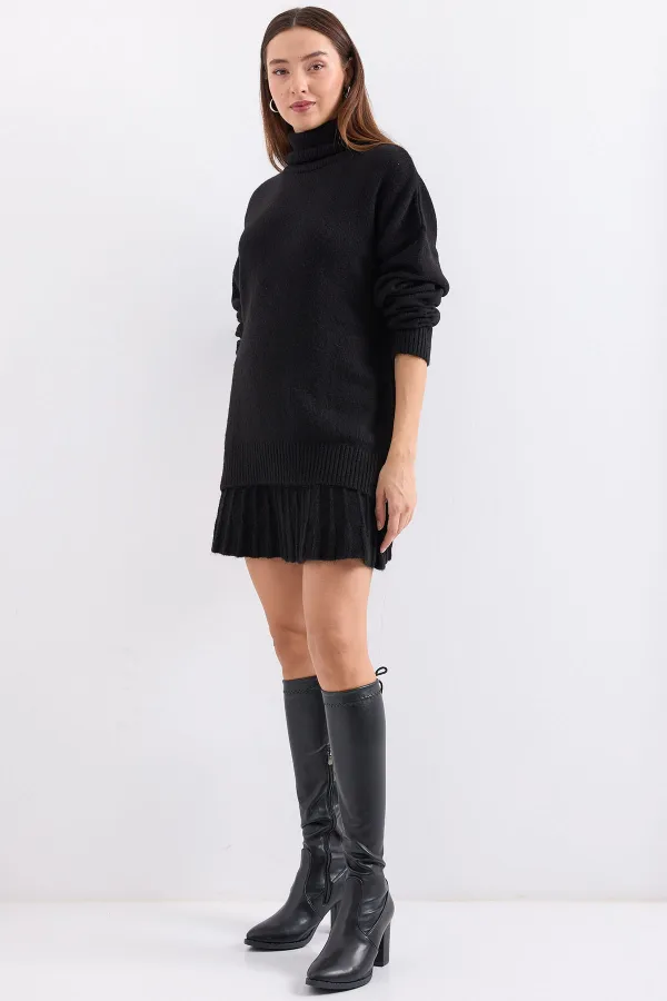 15891 Sweater Skirt Knitwear Two Piece Set - Black