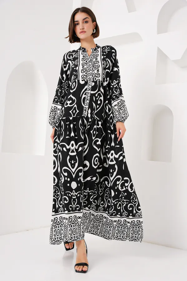 Robe hijab à motifs authentiques 2423 - Noir