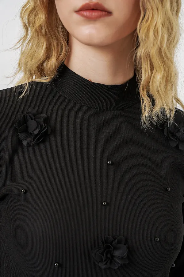 Women's Floral Knitted Blouse 978 - Black