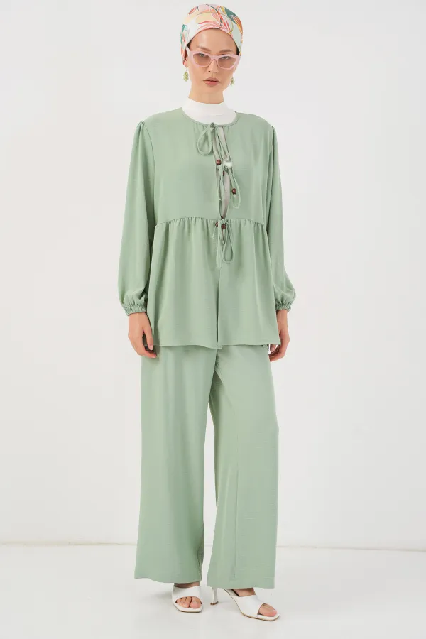 Ensemble deux pièces tunique et pantalon à lacets pour femme 6744 - Menthe
