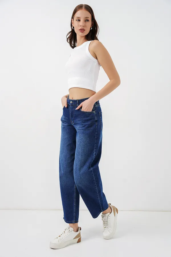 Kadın Yüksek Bel Kot Pantolon 30081 - Lacivert