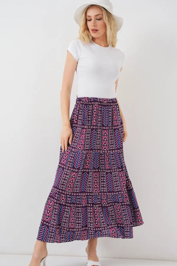 Women's Patterned Long Skirt 8053 - Purple