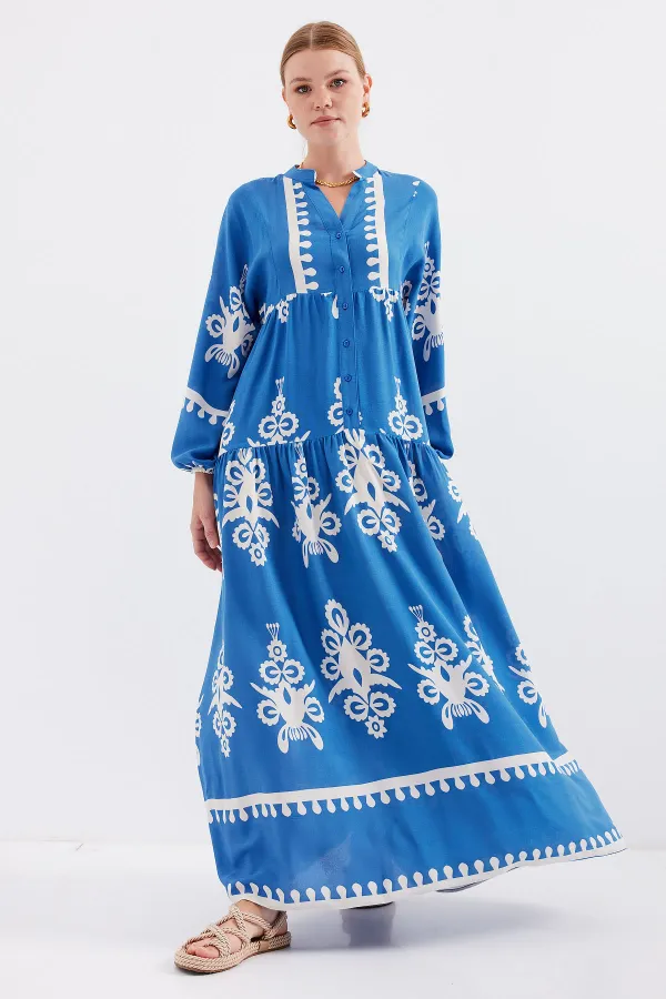 Robe hijab authentique à motifs 2423 - Blanc - Indigo
