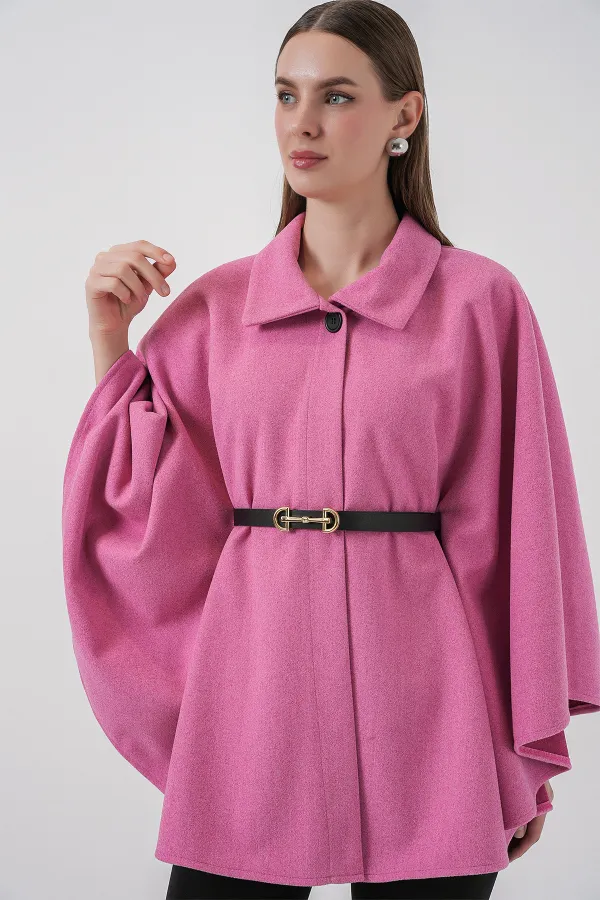 Poncho en cachemire ceinturé pour femme 9170 - Rose