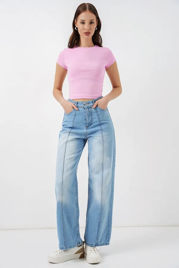 Kadın Yüksek Bel Kot Pantolon 30082 - Açık Mavi