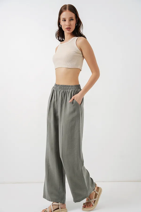 Kadın Beli Lastikli Bol Paça Pantolon 30087 - Gri