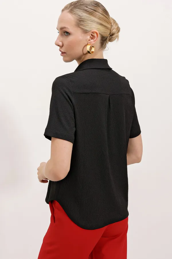 Chemise tricotée à boutons dorés 20181 - Noire