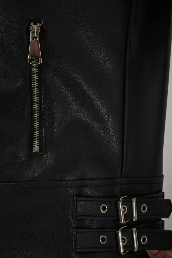 1044 Kadın Suni Deri Ceket - Siyah