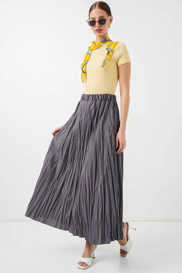 Jupe longue froissée pour femme 8042 - Anthracite