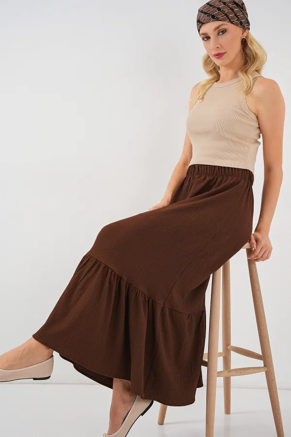 1886 Uzun Örme Etek - Kahverengi
