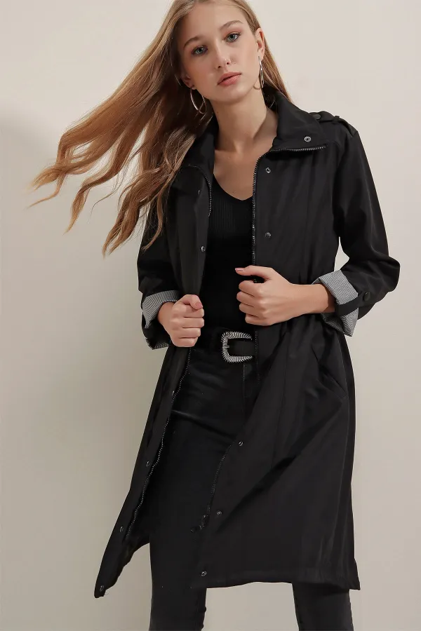 Trench-coat à ceinture 5808 - Noir
