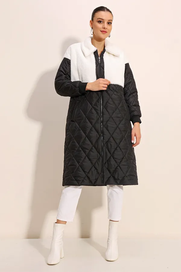 5185 Uzun Oversize Şişme Mont - Beyaz